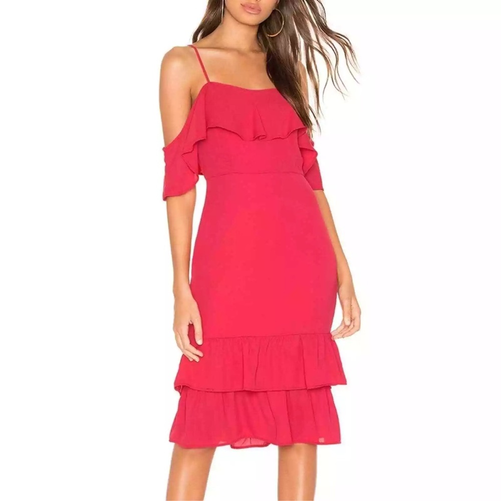 Revolve Superdown  Cecily Midi Dress Ruffle Sleeve Off The Shoulder Size M
